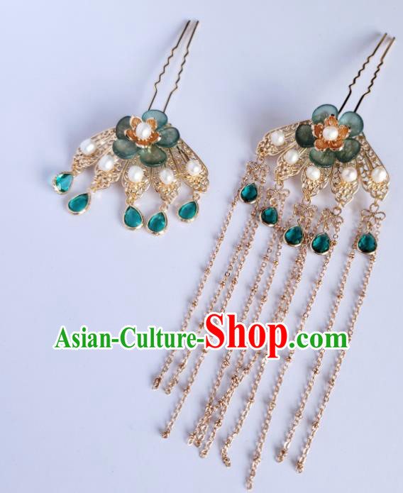 Chinese Ancient Princess Plum Blossom Hairpins Hair Accessories Handmade Cheongsam Green Crystal Hair Stick