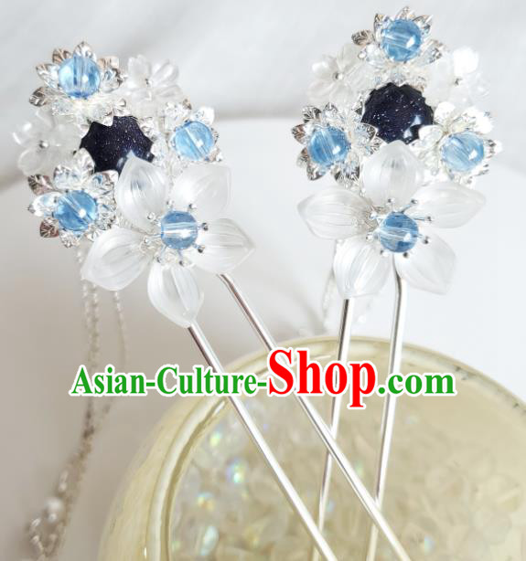 Chinese Ancient Royal Princess Argent Tassel Hairpins Hair Accessories Handmade Ming Dynasty Hanfu Flowers Hair Stick