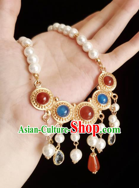 Chinese Handmade Agate Necklet Classical Jewelry Accessories Ancient Princess Hanfu Gems Necklace for Women