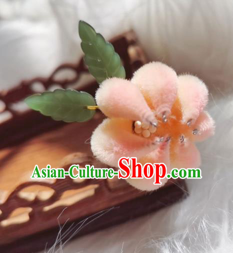 Chinese Ancient Qing Dynasty Pink Velvet Chrysanthemum Hair Stick Handmade Hair Accessories Hanfu Princess Hairpins