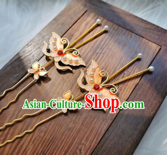 Chinese Ming Dynasty Pink Butterfly Hair Stick Handmade Hair Accessories Hanfu Ancient Princess Hairpins
