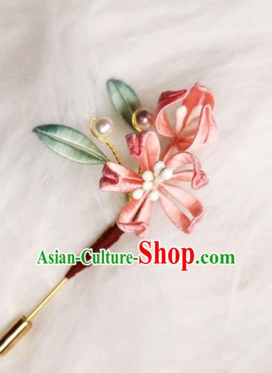 Chinese Handmade Pink Silk Peach Blossom Brooch Classical Jewelry Accessories Hanfu Breastpin