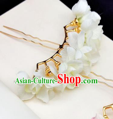 Chinese Ming Dynasty Princess White Silk Flowers Hair Stick Handmade Hair Accessories Hanfu Ancient Palace Lady Hairpins