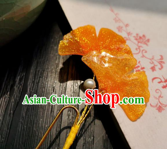 Chinese Classical Ginkgo Leaf Hair Stick Handmade Hanfu Hair Accessories Ancient Song Dynasty Golden Hairpins