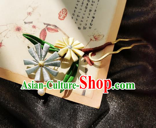 Chinese Song Dynasty Palace Lady Silk Daisy Hair Stick Handmade Hair Accessories Hanfu Ancient Princess Hairpins