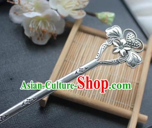 Chinese Classical Argent Flower Hair Stick Handmade Hanfu Hair Accessories Ancient Song Dynasty Hairpins