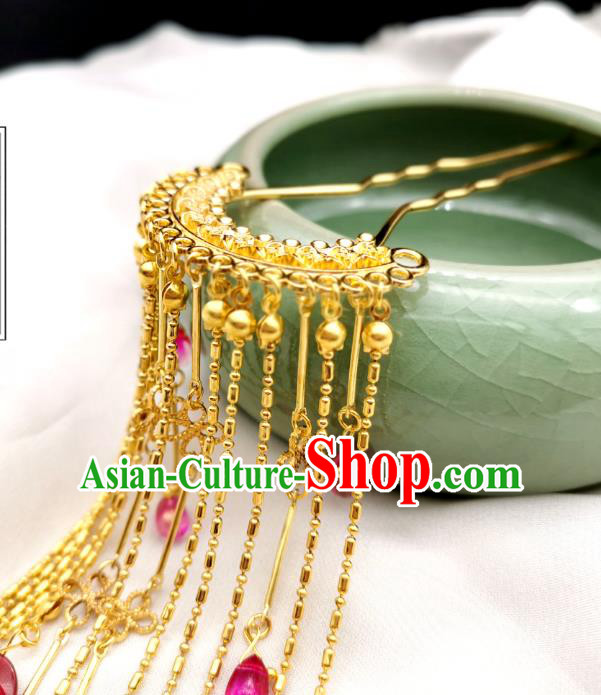 Chinese Classical Golden Tassel Hair Stick Handmade Hanfu Hair Accessories Ancient Song Dynasty Bells Hairpins