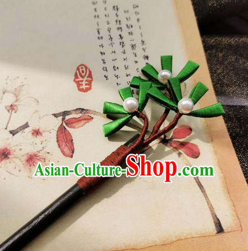 Chinese Song Dynasty Wood Hair Stick Handmade Hair Accessories Hanfu Ancient Princess Silk Pine Hairpins