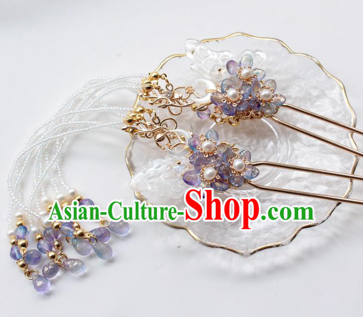 Chinese Classical Purple Plum Hair Stick Handmade Hanfu Hair Accessories Ancient Ming Dynasty Princess Butterfly Hairpins