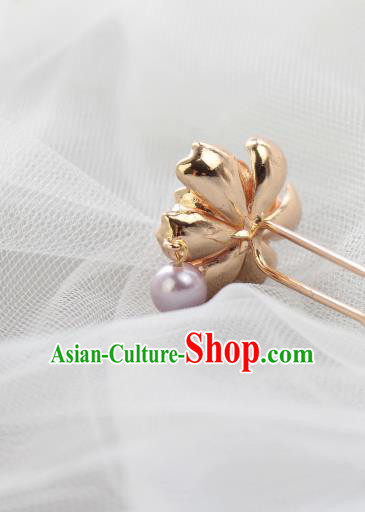 Chinese Classical Golden Peony Hair Stick Handmade Hanfu Hair Accessories Ancient Ming Dynasty Young Lady Hairpins