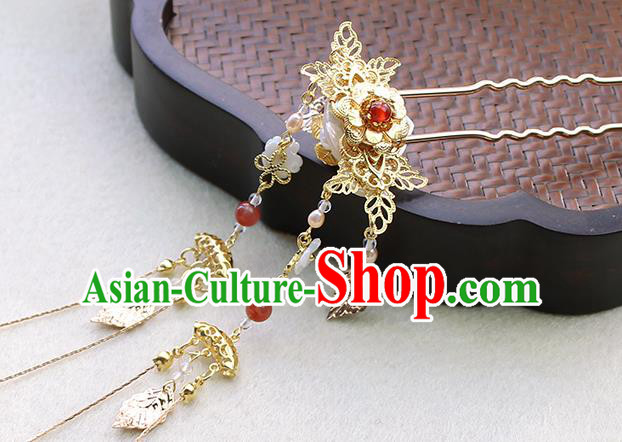 Chinese Classical Golden Tassel Hair Stick Handmade Hanfu Hair Accessories Ancient Ming Dynasty Shell Hairpins