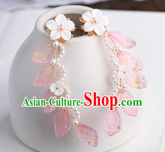 Chinese Classical Palace Pink Leaf Hair Sticks Handmade Hanfu Hair Accessories Ancient Ming Dynasty Princess Hairpins