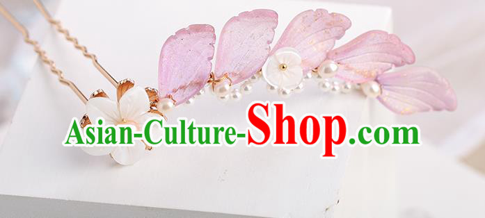 Chinese Classical Palace Pink Leaf Hair Sticks Handmade Hanfu Hair Accessories Ancient Ming Dynasty Princess Hairpins