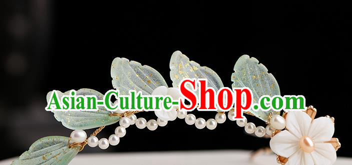 Chinese Classical Palace Green Leaf Hair Sticks Handmade Hanfu Hair Accessories Ancient Ming Dynasty Princess Hairpins
