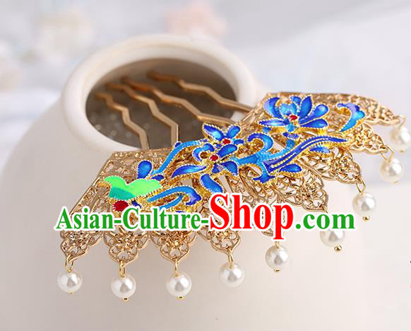 Chinese Classical Palace Golden Hair Sticks Handmade Hanfu Hair Accessories Ancient Ming Dynasty Princess Blueing Hairpins