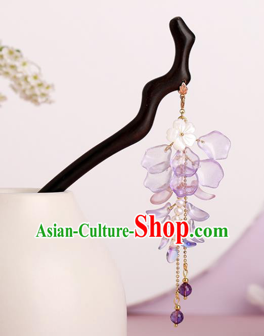 Chinese Classical Palace Wisteria Hair Sticks Handmade Hanfu Hair Accessories Ancient Ming Dynasty Princess Ebony Hairpins