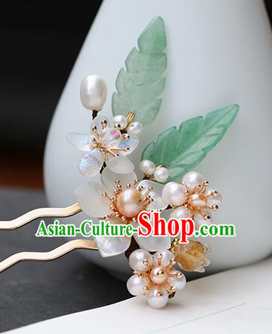 Chinese Classical Palace Hair Stick Handmade Hanfu Hair Accessories Ancient Ming Dynasty Princess Pearls Plum Hairpins