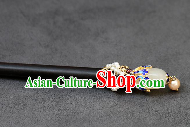 Chinese Classical Palace Jade Hair Stick Handmade Hanfu Hair Accessories Ancient Ming Dynasty Empress Ebony Hairpins