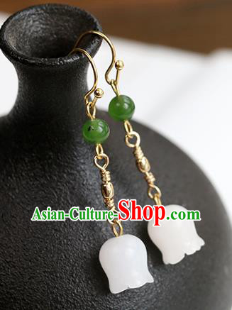 Chinese Handmade Jade Convallaria Earrings Classical Ear Accessories Hanfu Qing Dynasty Princess Eardrop