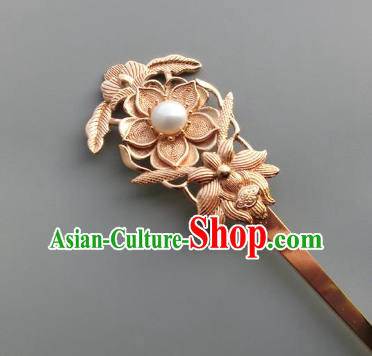 Chinese Classical Palace Hair Sticks Handmade Hanfu Hair Accessories Ancient Ming Dynasty Empress Golden Lotus Hairpins