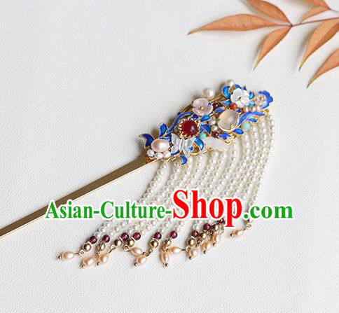 Chinese Classical Palace Tassel Hair Stick Handmade Hanfu Hair Accessories Ancient Qing Dynasty Princess Blueing Hairpins