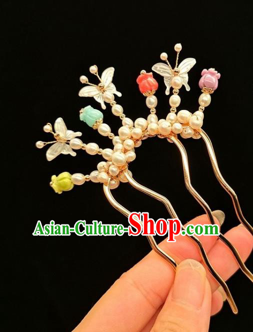 Chinese Classical Shell Butterfly Hair Comb Handmade Hanfu Hair Accessories Ancient Song Dynasty Princess Pearls Hairpins