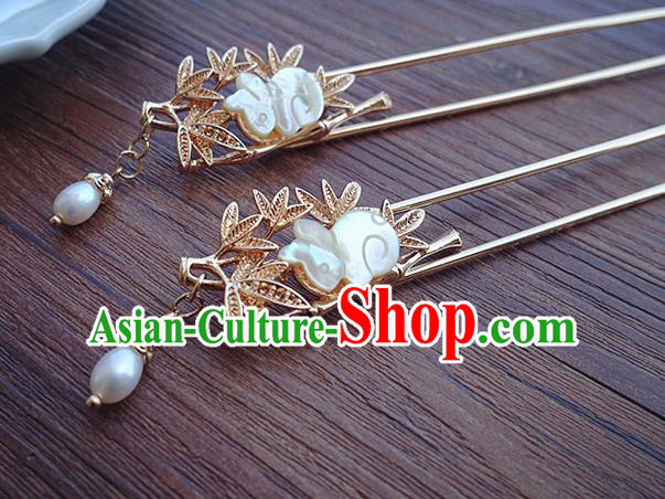 Chinese Classical Shell Rabbit Hair Stick Handmade Hanfu Hair Accessories Ancient Song Dynasty Empress Golden Hairpins