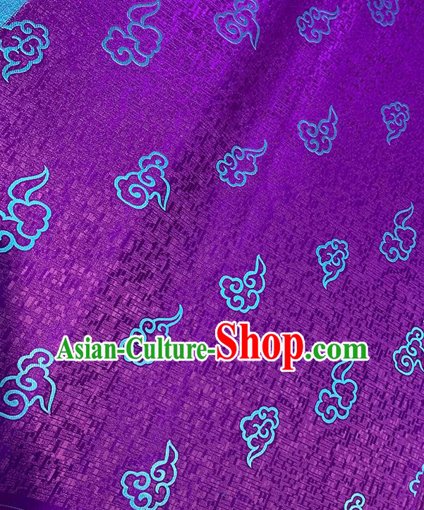 Chinese Traditional Clouds Pattern Deep Purple Silk Fabric Brocade Drapery Tang Suit Damask Material