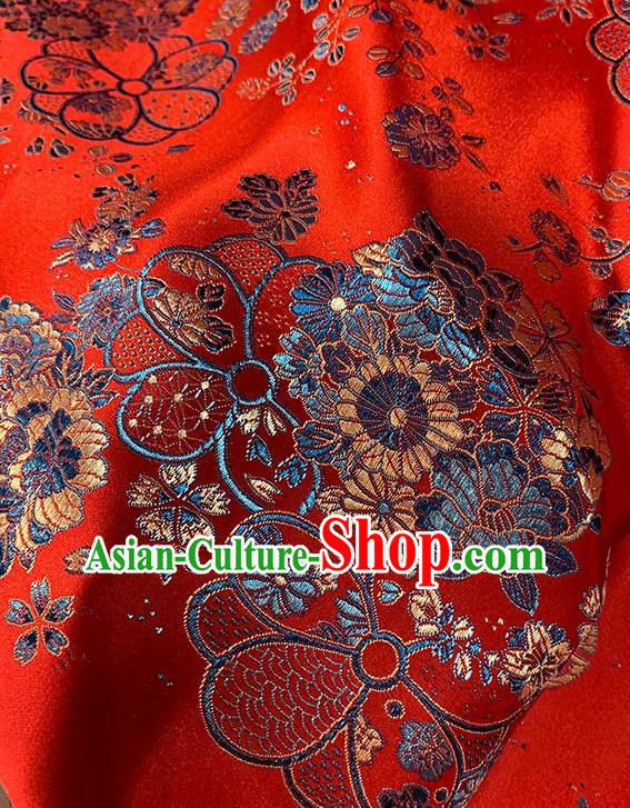 Chinese Traditional Daisy Pattern Red Silk Fabric Brocade Drapery Tang Suit Damask Material