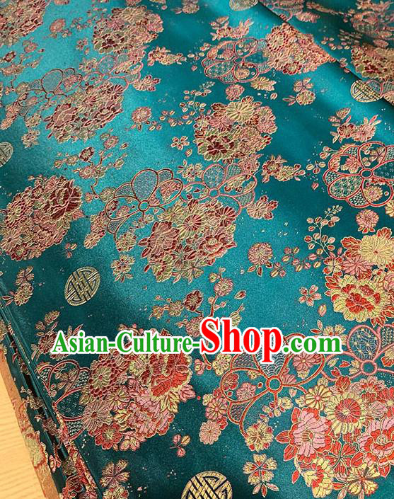 Chinese Traditional Daisy Pattern Lake Blue Silk Fabric Brocade Drapery Tang Suit Damask Material