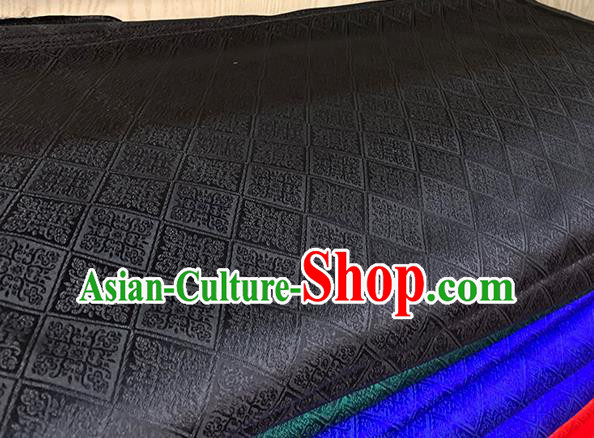 Chinese Traditional Rhombus Pattern Black Silk Fabric Brocade Drapery Qipao Dress Damask Material