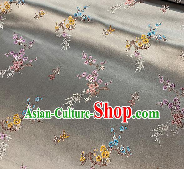 Chinese Traditional Plum Bamboo Pattern Gray Silk Fabric Brocade Drapery Cheongsam Damask Material