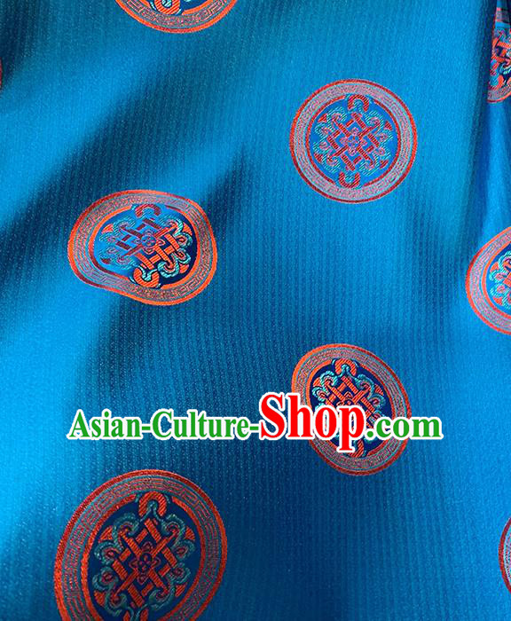 Chinese Traditional Circle Pattern Blue Silk Fabric Brocade Drapery Tang Suit Damask Material