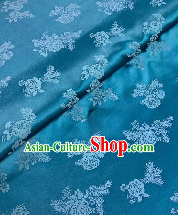 Chinese Traditional Peony Pattern Silk Fabric Tang Suit Damask Material Blue Brocade Drapery