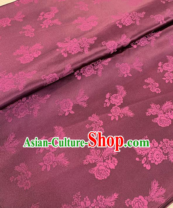 Chinese Traditional Peony Pattern Silk Fabric Tang Suit Damask Material Purplish Red Brocade Drapery