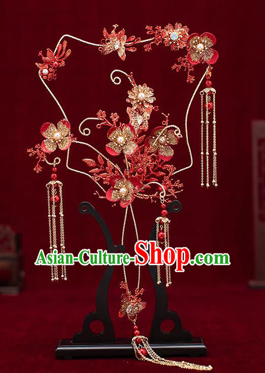 Chinese Handmade Red Plum Blossom Palace Fans Classical Fans Ancient Bride Props Fans