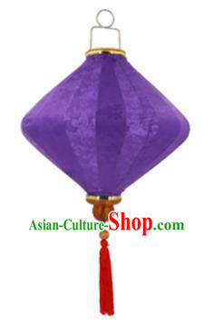 Chinese Traditional Purple Silk Palace Lanterns Handmade Hanging Lantern New Year Classical Diamond Lamp