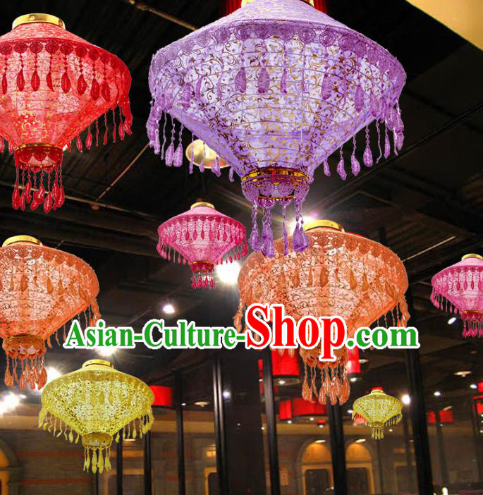 Chinese Traditional Purple Tassel Palace Lanterns Handmade Hanging Lantern Classical Festive New Year Saucer Lamp