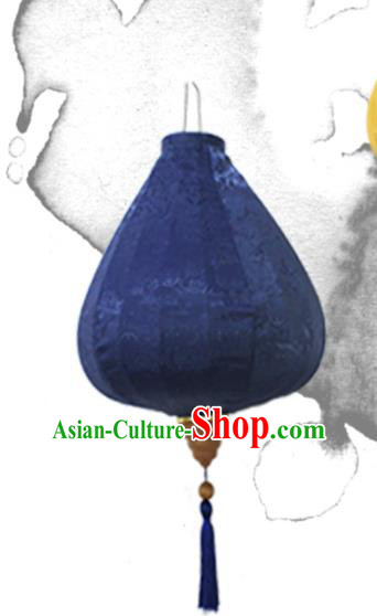 Chinese Traditional Pattern Navy Silk Palace Lanterns Handmade Hanging Lantern Classical Festive New Year Onion Lamp