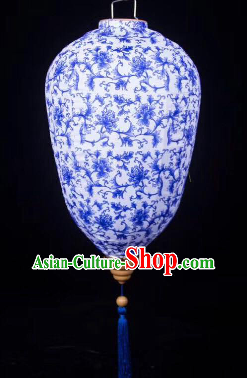 Chinese Traditional Blue and White Porcelain Palace Lanterns Handmade Hanging Lantern Classical Festive New Year Lamp