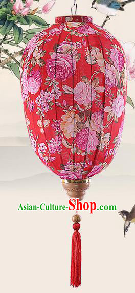 Chinese Traditional Printing Peony Red Palace Lanterns Handmade Hanging Lantern Classical Festive New Year Lamp