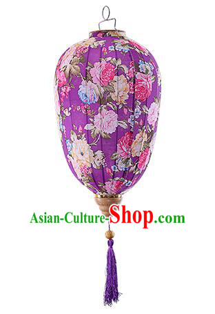 Chinese Traditional Printing Peony Purple Palace Lanterns Handmade Hanging Lantern Classical Festive New Year Lamp