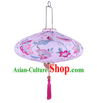 Chinese Traditional Ink Painting Pink Flowers Palace Lanterns Handmade Hanging Lantern Festive New Year Classical Saucer Lamp