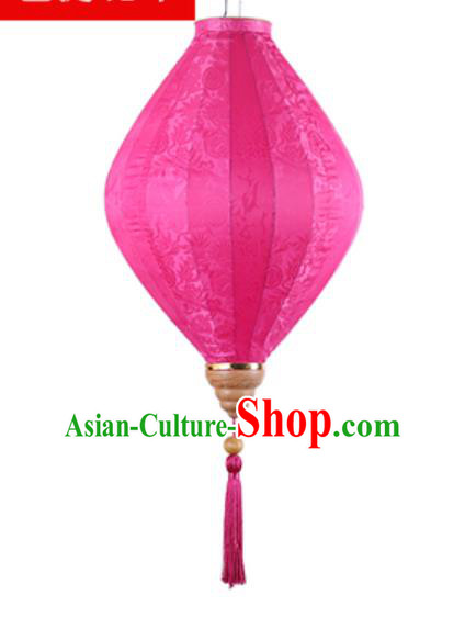 Chinese Handmade Rosy Satin Palace Lanterns Traditional Festive Hanging Lantern New Year Classical Jacquard Lamp