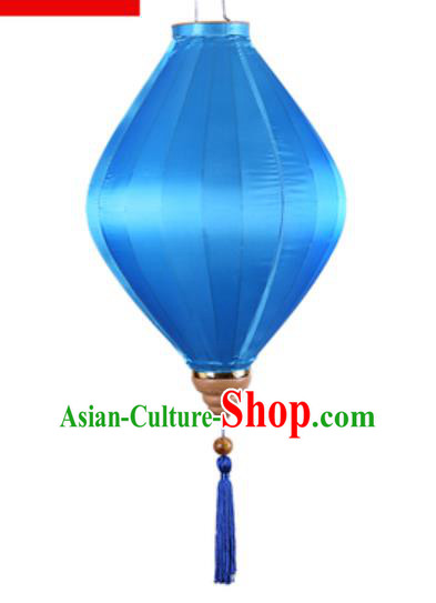 Chinese Handmade Blue Satin Palace Lanterns Traditional Festive Hanging Lantern New Year Classical Lamp