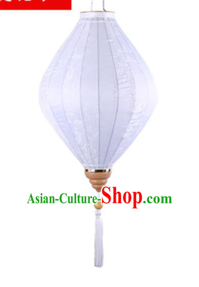 Chinese Handmade White Satin Palace Lanterns Traditional Festive Hanging Lantern New Year Classical Jacquard Cloth Lamp