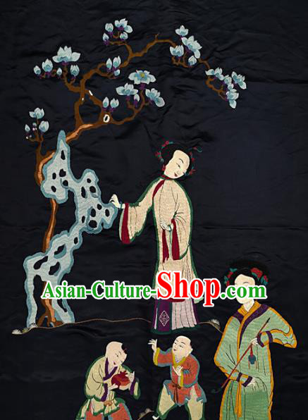Traditional Chinese Embroidered Decorative Painting Hand Embroidery Female Children Black Silk Picture