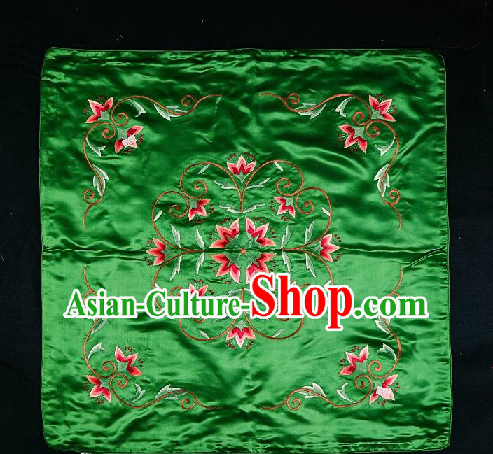 Traditional Chinese Embroidered Flowers Cushion Fabric Patches Hand Embroidering Applique Embroidery Green Silk Accessories