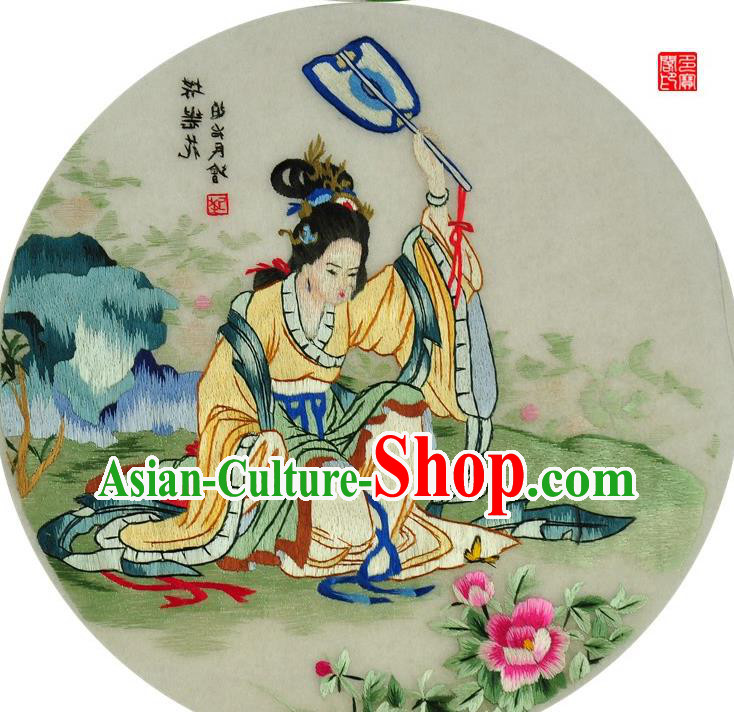 Traditional Chinese Embroidered Beauty Peony Decorative Painting Hand Embroidery Silk Round Wall Picture Craft