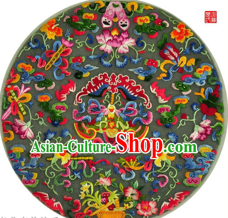 Traditional Chinese Embroidered Flowers Decorative Painting Hand Embroidery Silk Round Wall Picture Craft